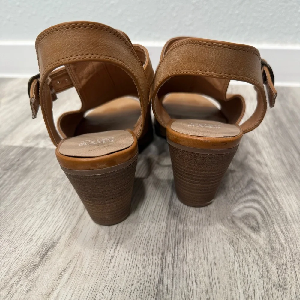 Frye and Co Gaia Ankle‎ Strap Sandals, Open Toe, Tan Brown, Block Heel, Women's